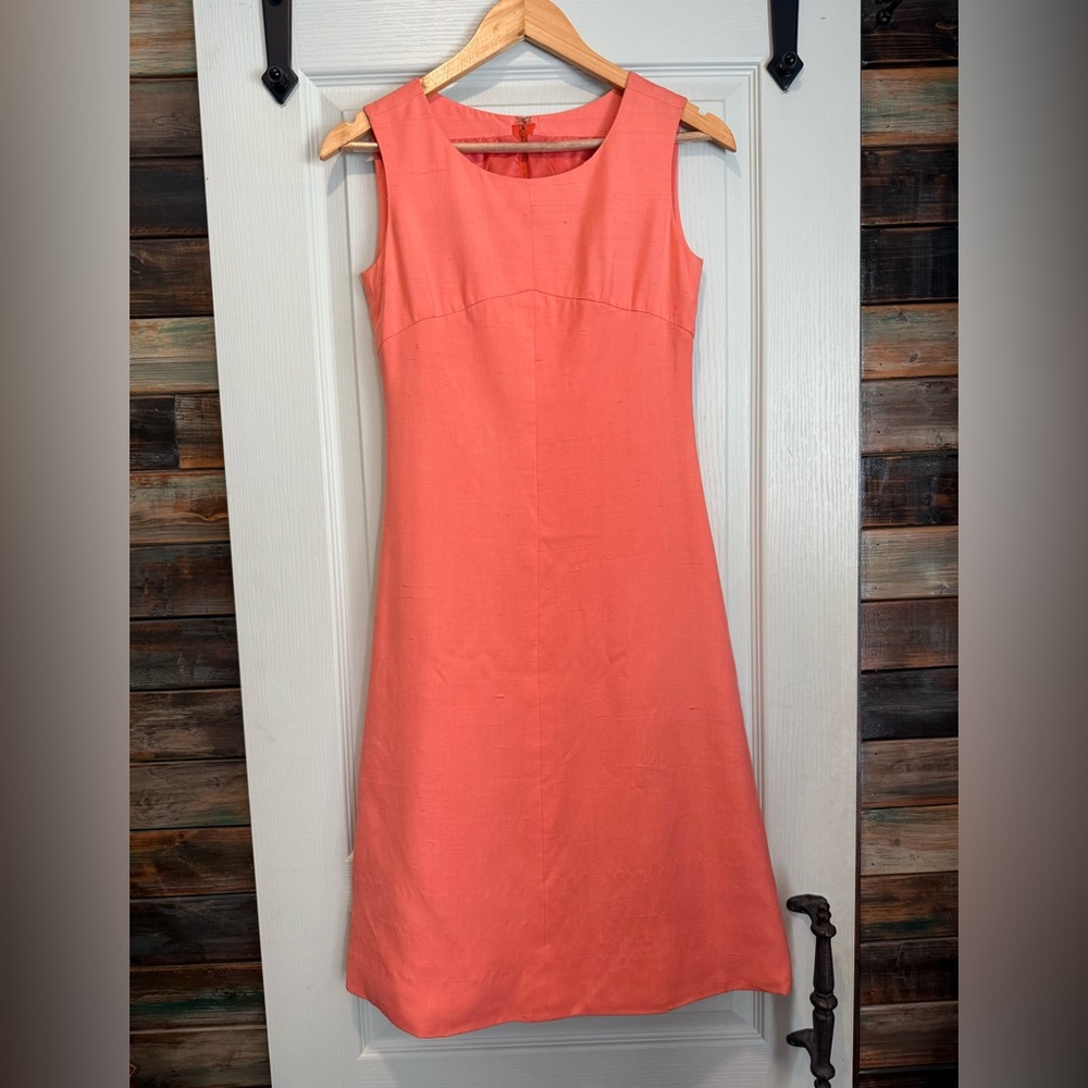 Vintage 1960s Givenchy Silk Sheath Dress Nouvelle Boutique Paris Coral FR 36